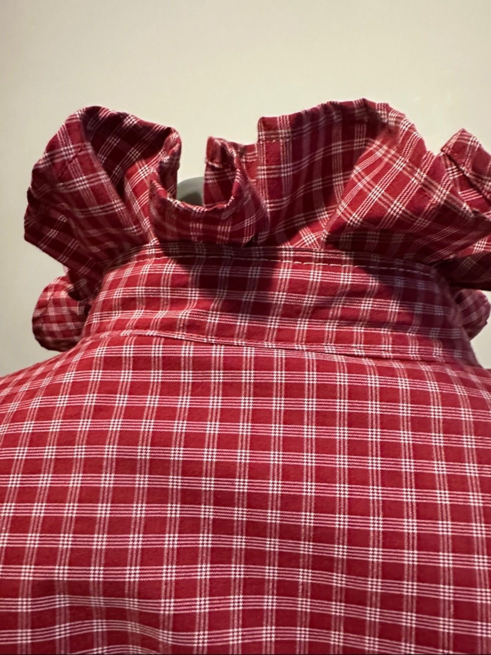 Re-worked Alabama crimson Gingham Ruffled Collar ladies shirt - Picture 2 of 6